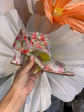 Laura Vita Pink Floral Design Leather Sandal