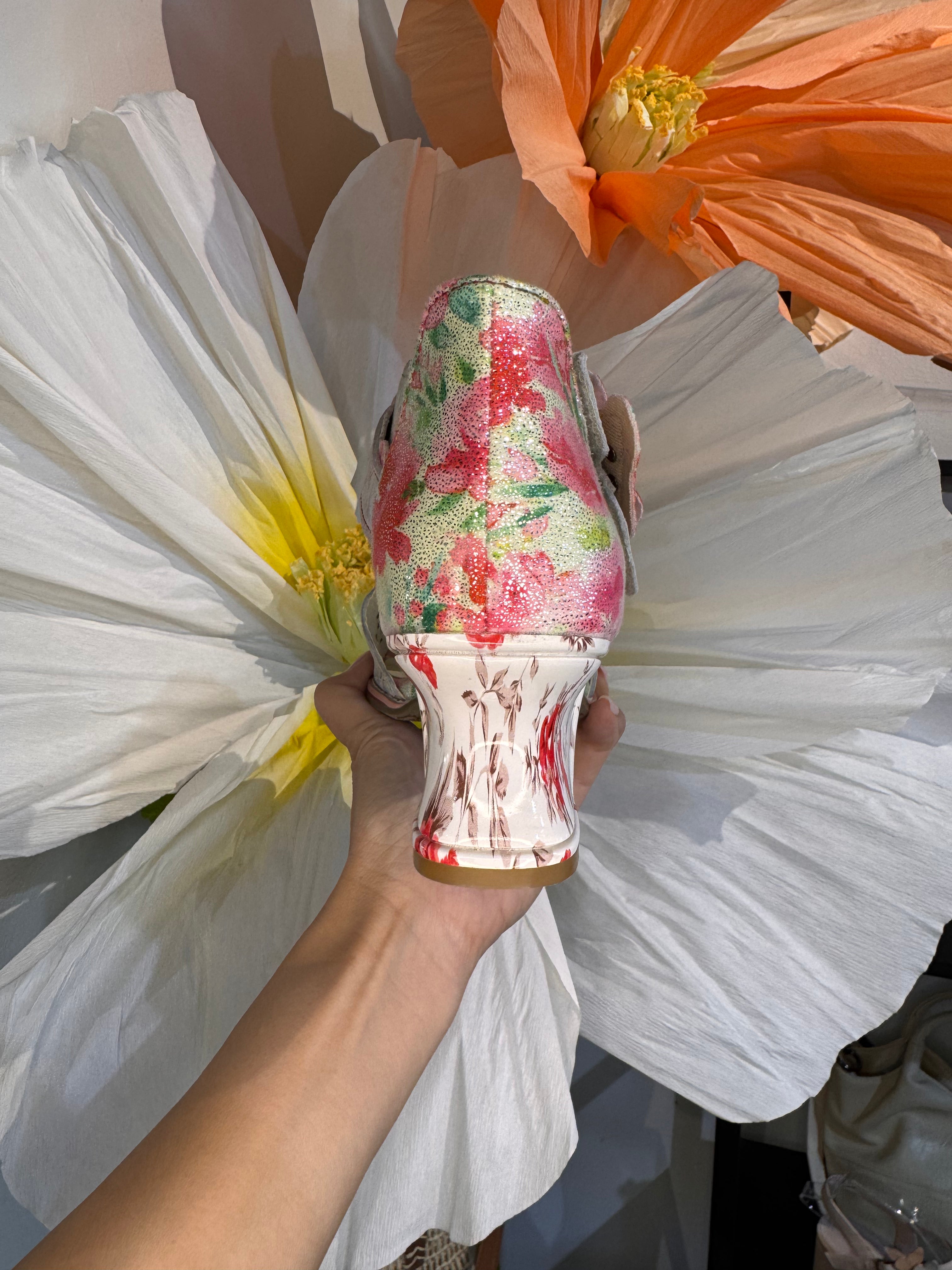 Laura Vita Pink Floral Design Leather Sandal
