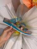 Laura Vita Floral Leather Turquoise Slides
