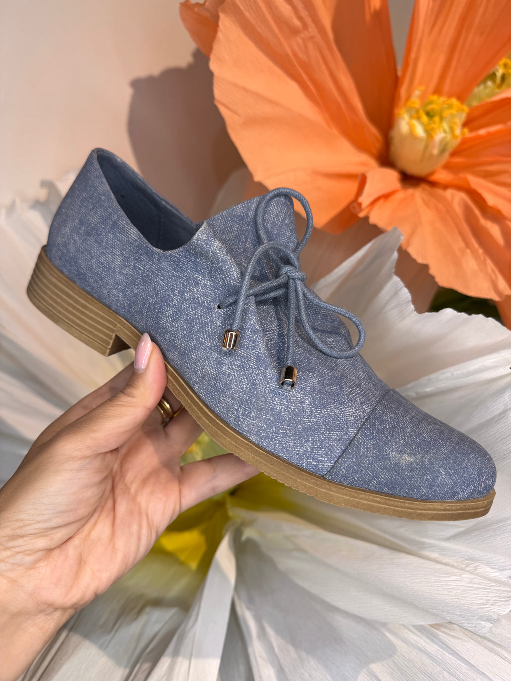 Django & Juliette Kotty Slip on - Leather Blue Denim Pattern