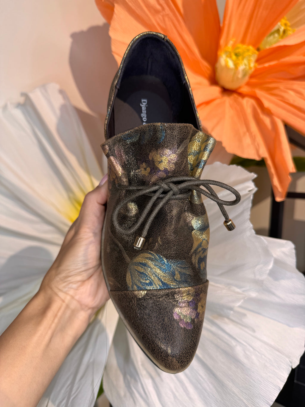 Django & Juliette Kotty Slip on - Floral Metallic Pattern