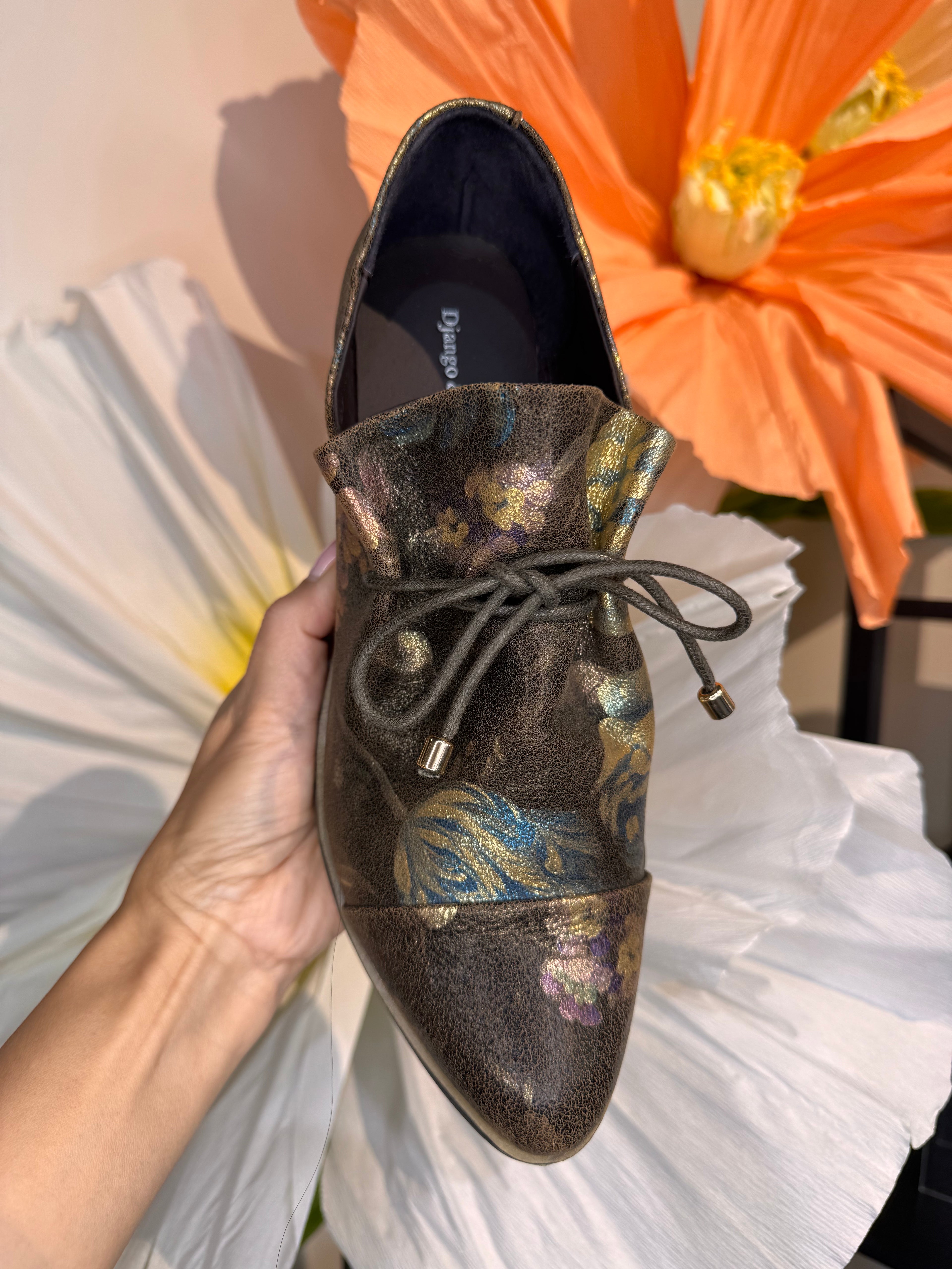 Django & Juliette Kotty Slip on - Floral Metallic Pattern