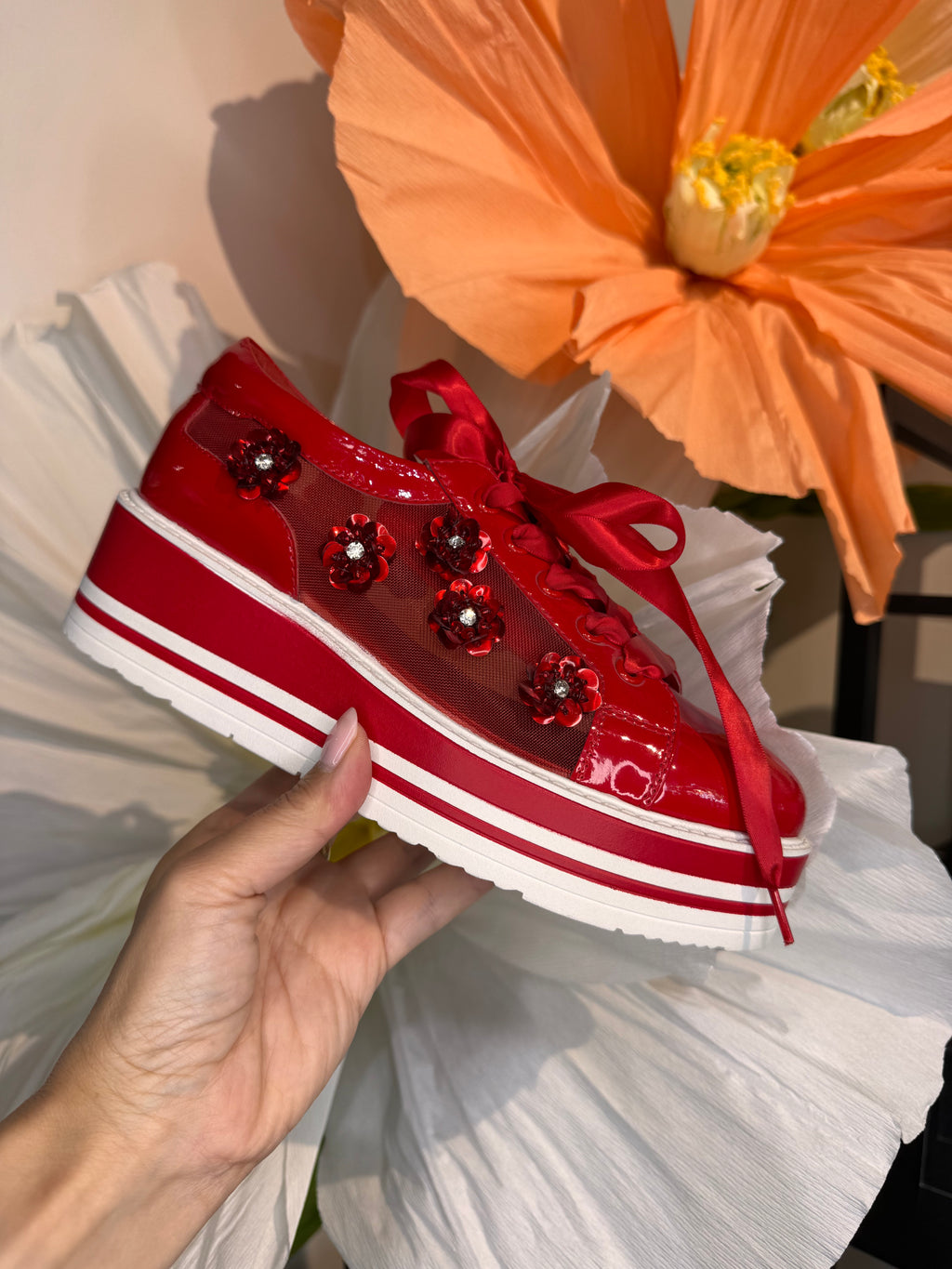 Django & Juliette Mesh Platform Sneaker Red Serenoy