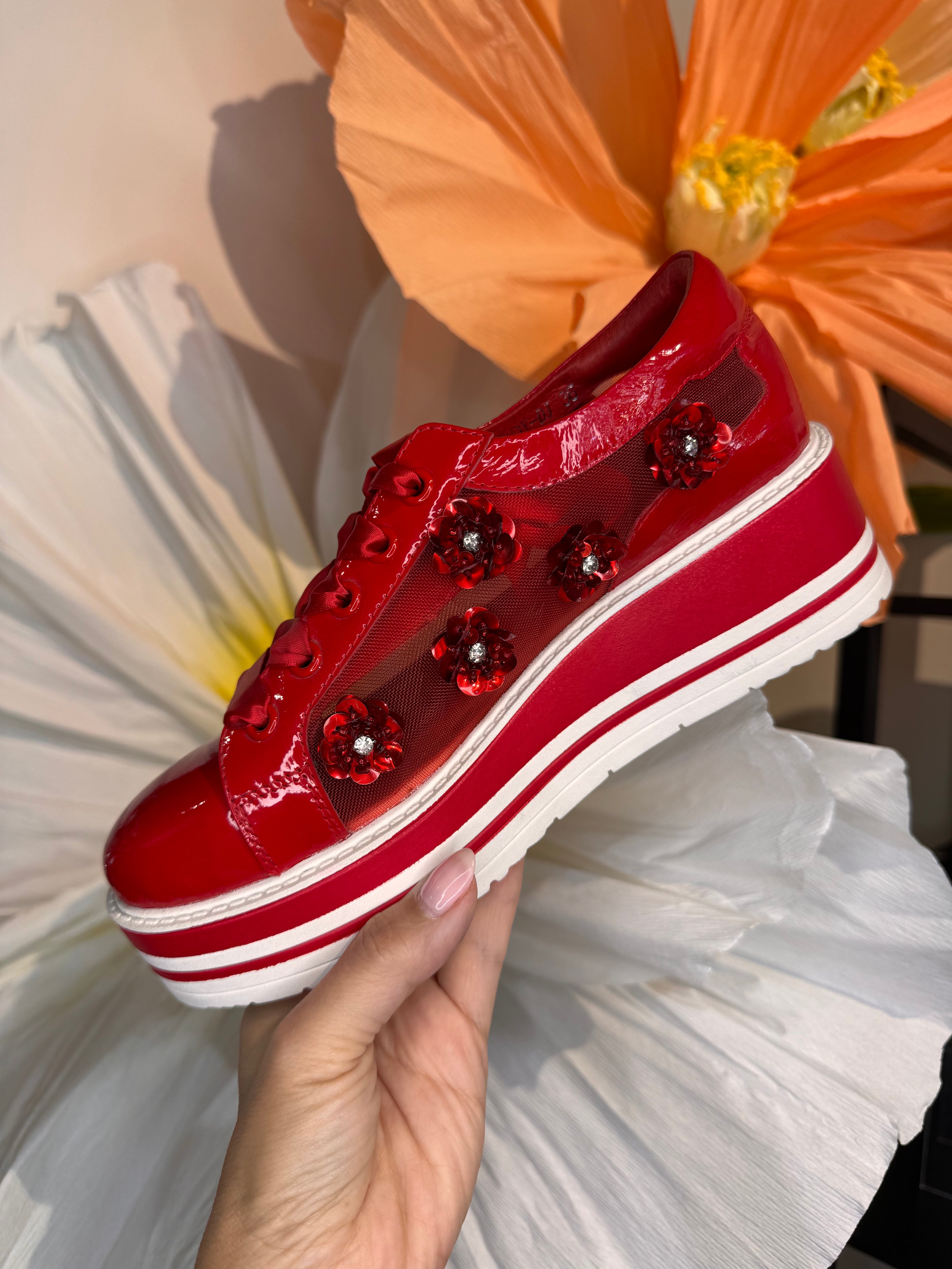 Django & Juliette Mesh Platform Sneaker Red Serenoy