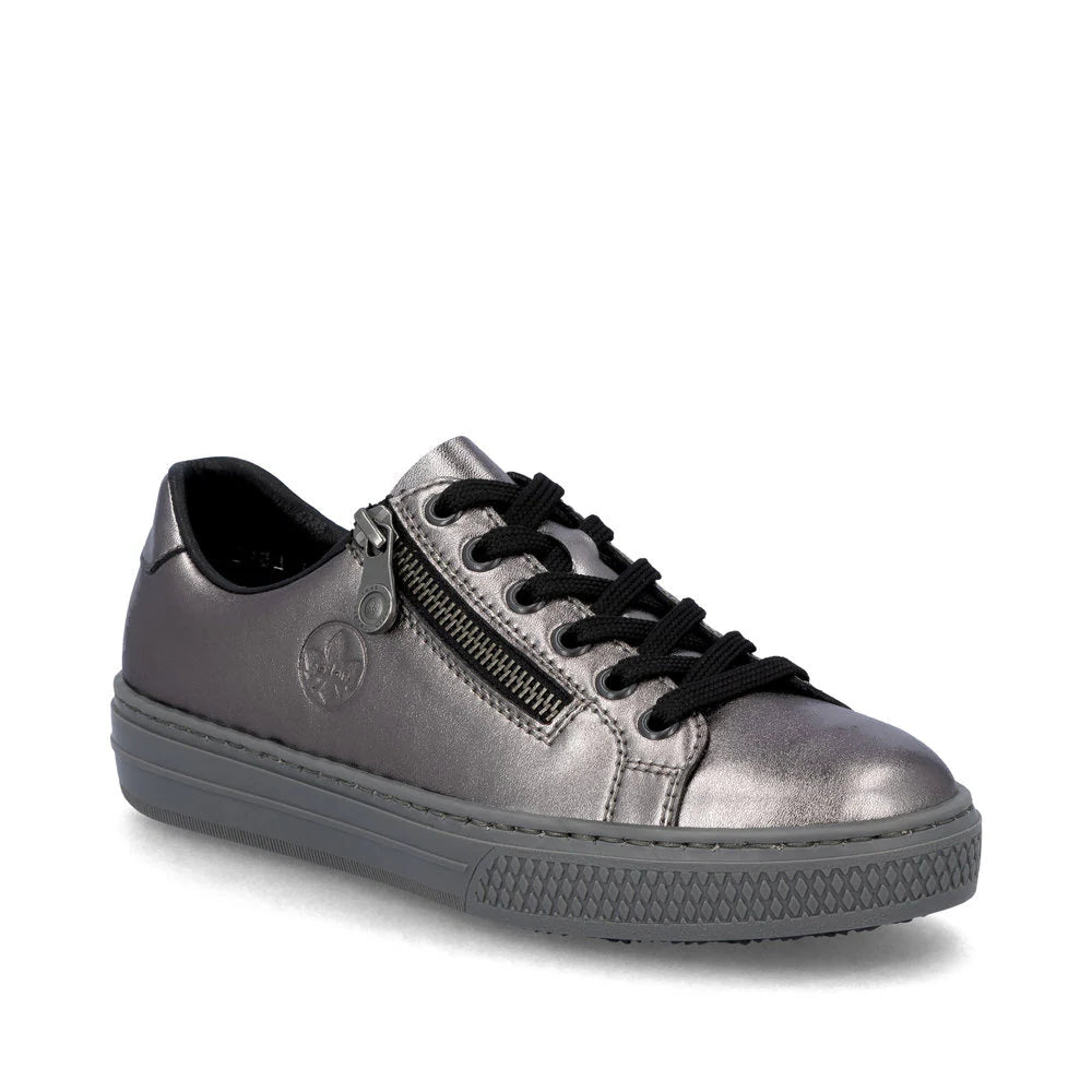 Rieker Women's Lace-up Zip Sneaker - Silver/Platinum