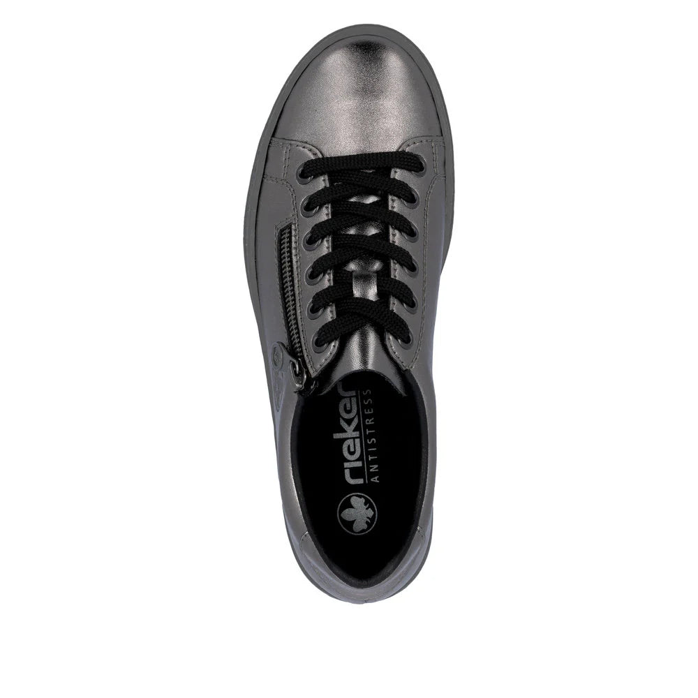 Rieker Women's Lace-up Zip Sneaker - Silver/Platinum