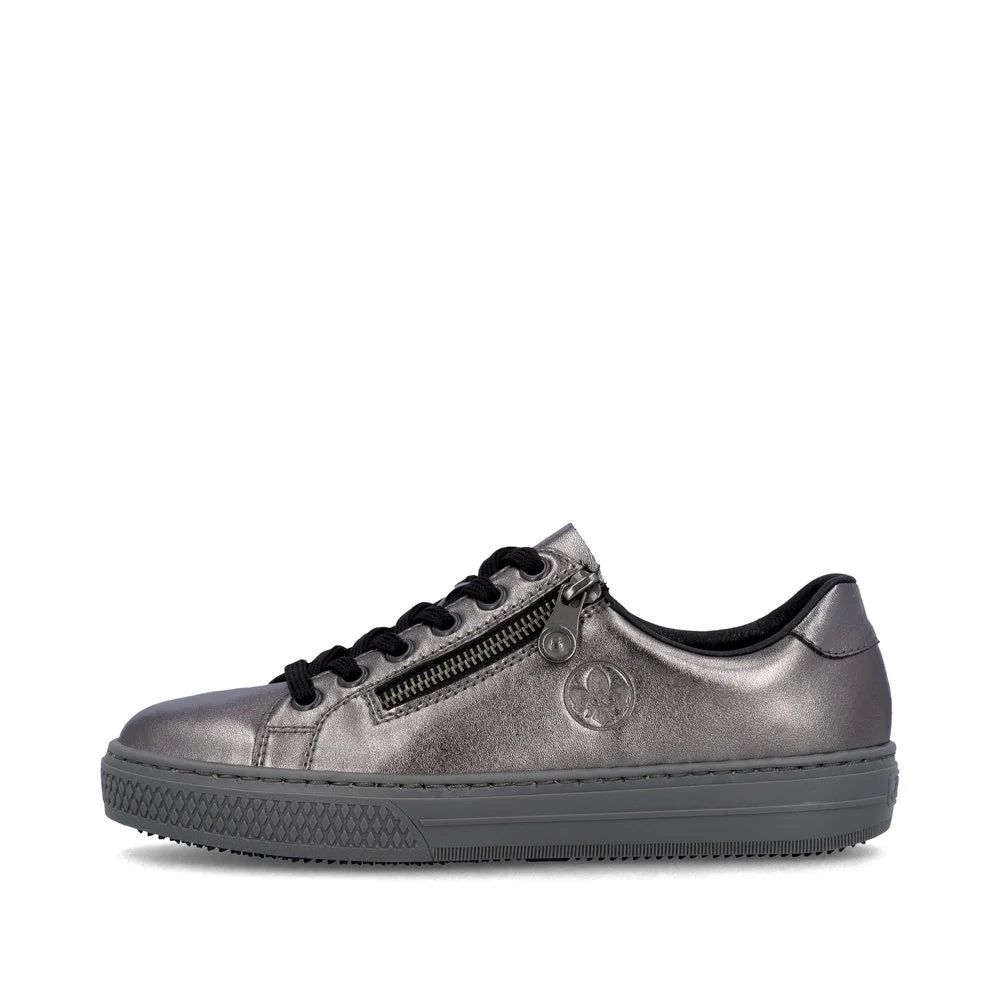 Rieker Women's Lace-up Zip Sneaker - Silver/Platinum