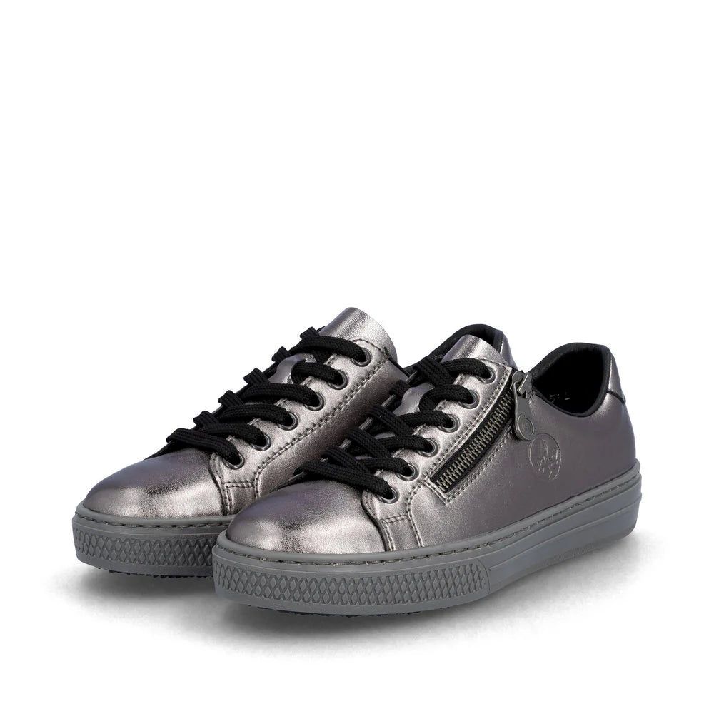 Rieker Women's Lace-up Zip Sneaker - Silver/Platinum