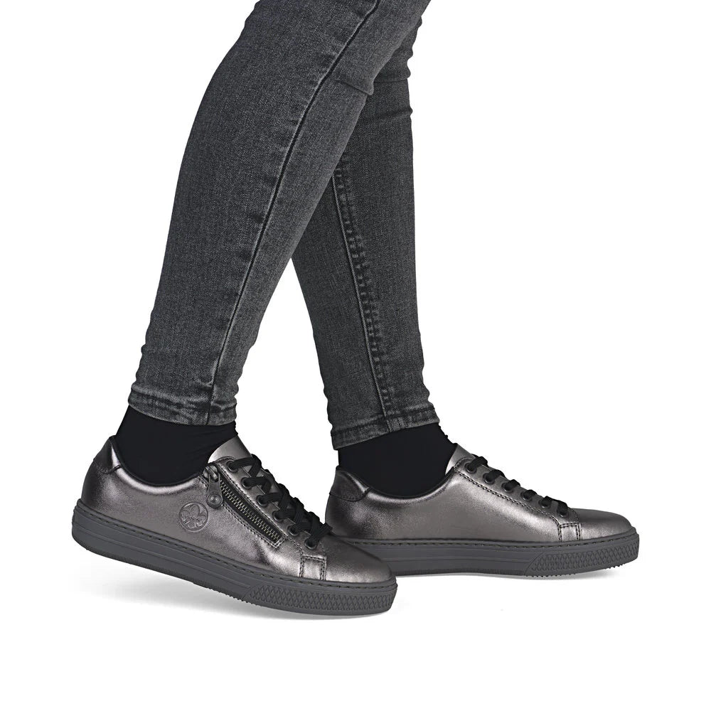 Rieker Women's Lace-up Zip Sneaker - Silver/Platinum
