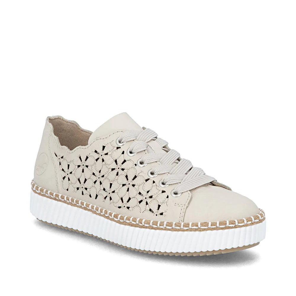 Rieker Women's Lace-up Zip Laser Cut Sneaker - Beige