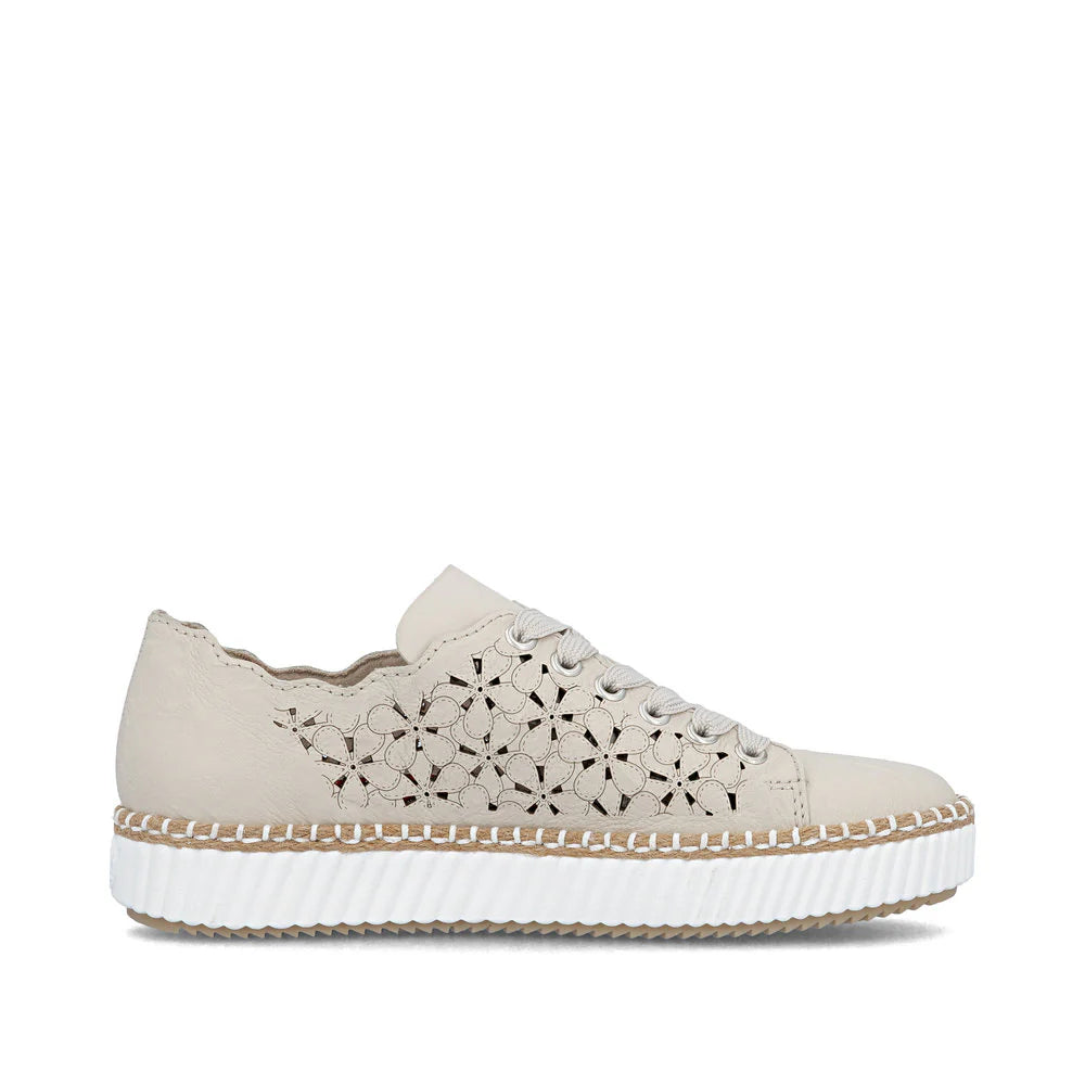 Rieker Women's Lace-up Zip Laser Cut Sneaker - Beige