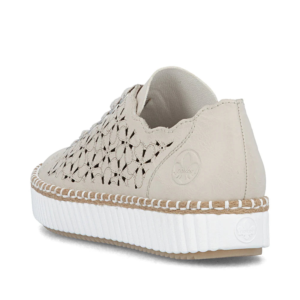 Rieker Women's Lace-up Zip Laser Cut Sneaker - Beige