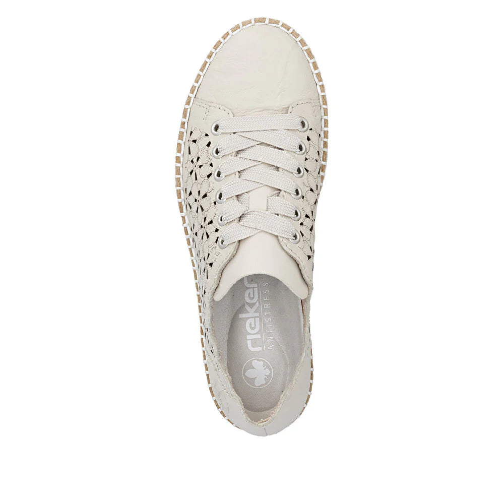 Rieker Women's Lace-up Zip Laser Cut Sneaker - Beige