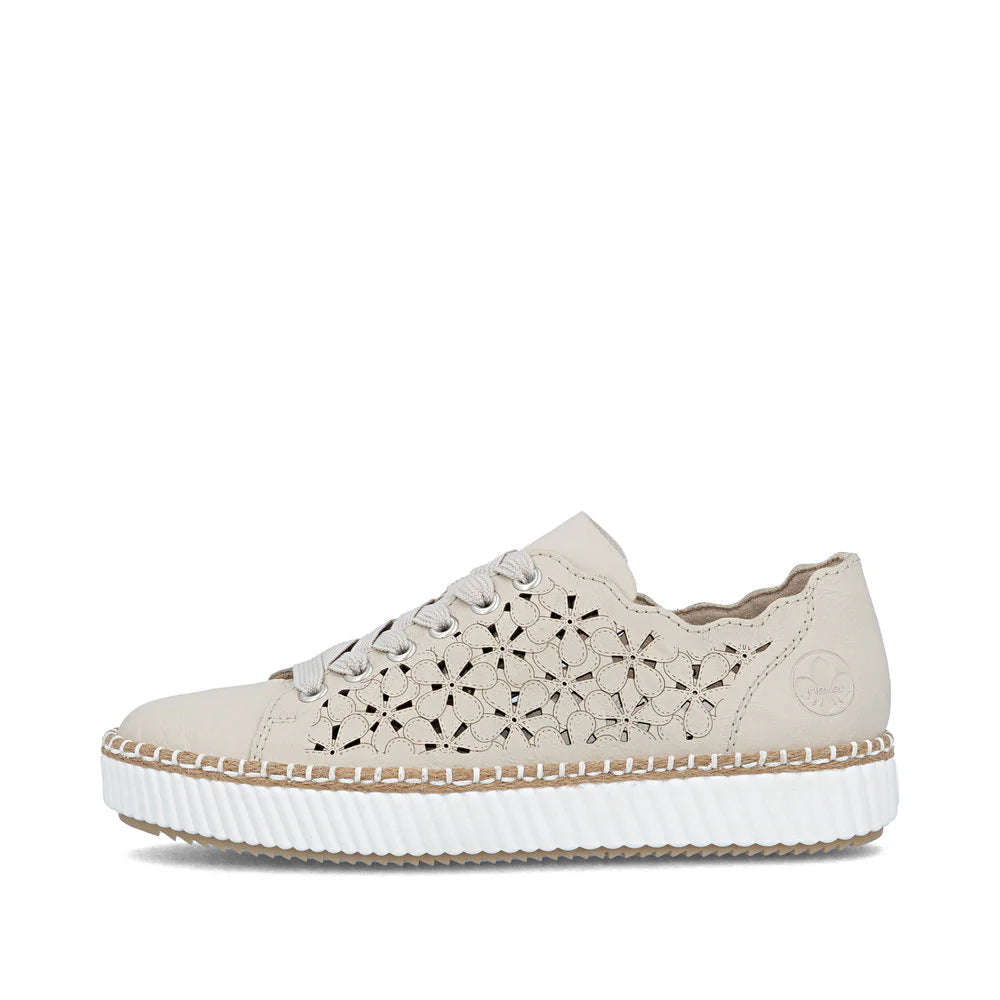 Rieker Women's Lace-up Zip Laser Cut Sneaker - Beige