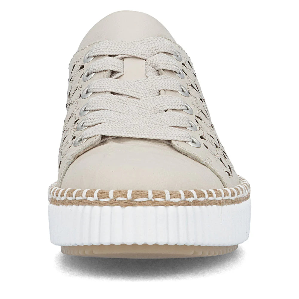 Rieker Women's Lace-up Zip Laser Cut Sneaker - Beige