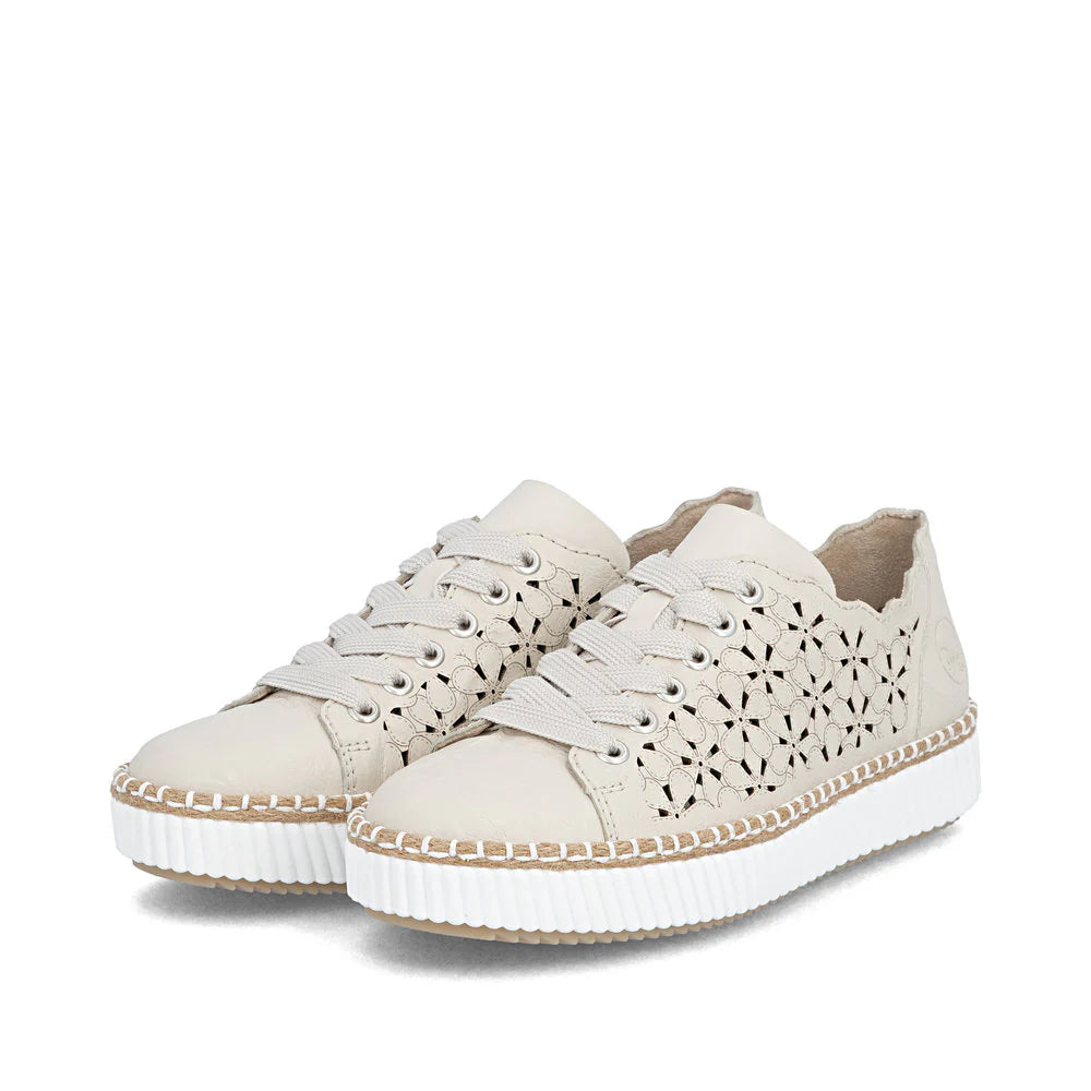 Rieker Women's Lace-up Zip Laser Cut Sneaker - Beige