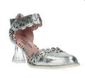 Laura Vita Silver Leather Heel Shoes With Acrylic Heel