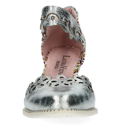 Laura Vita Silver Leather Heel Shoes With Acrylic Heel