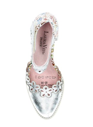 Laura Vita Silver Leather Heel Shoes With Acrylic Heel