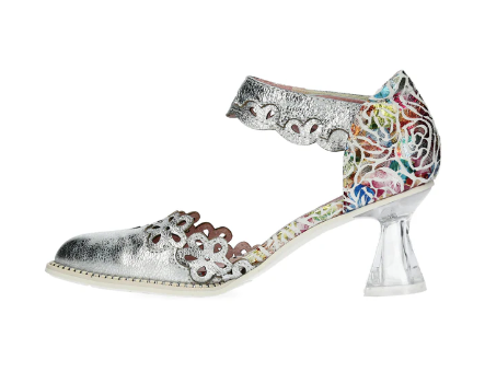 Laura Vita Silver Leather Heel Shoes With Acrylic Heel