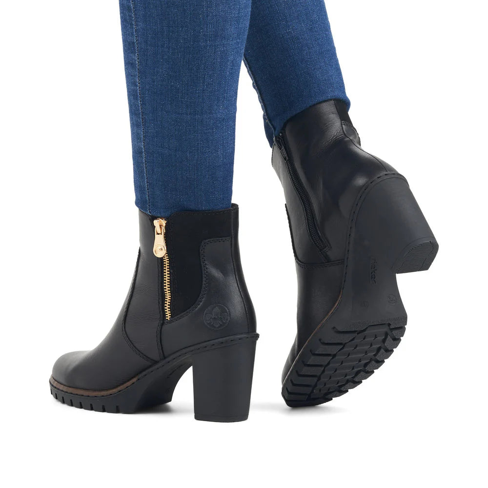 Rieker Women's Block Heel Ankle Boot - Black