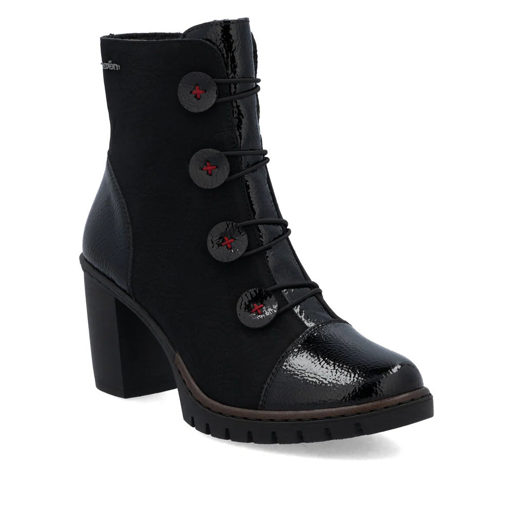 Rieker Women's Button Detail Ankle Boot - Black/Red