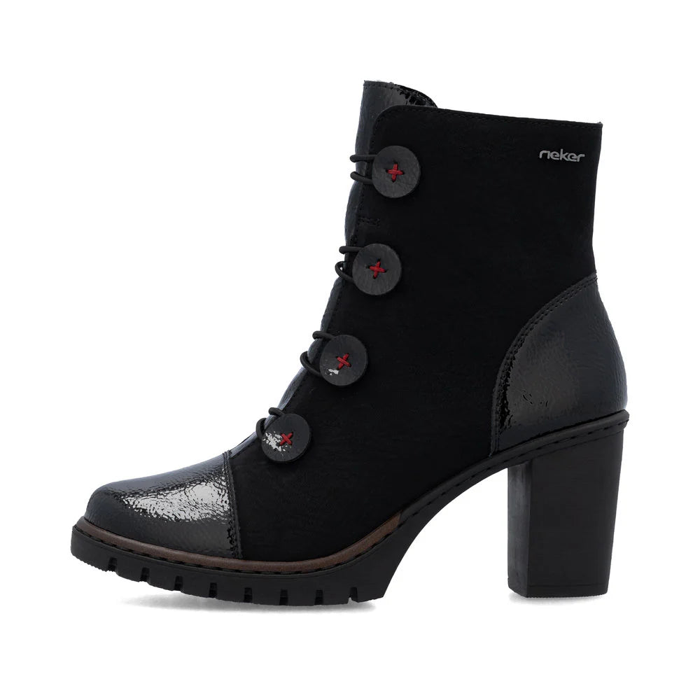 Rieker Women's Button Detail Ankle Boot - Black/Red