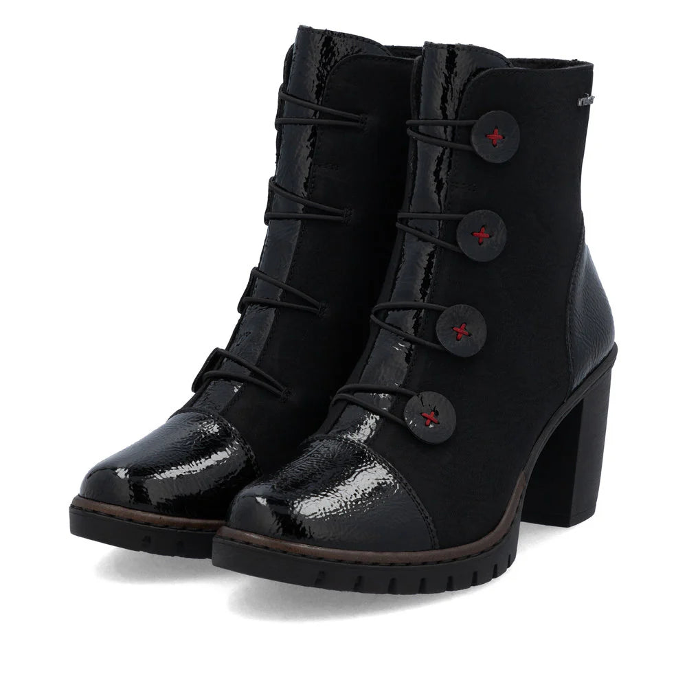 Rieker Women's Button Detail Ankle Boot - Black/Red