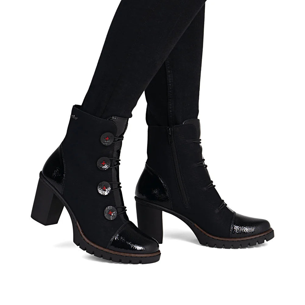 Rieker Women's Button Detail Ankle Boot - Black/Red