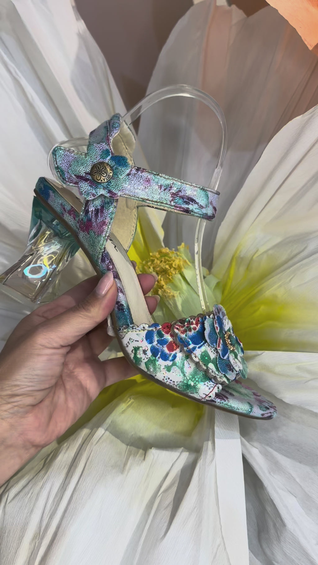 Laura Vita Blue Turquoise Floral Heel Sandal