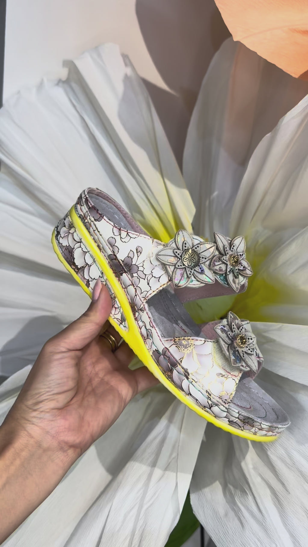 Laura Vita Floral Leather Adjustable Slides