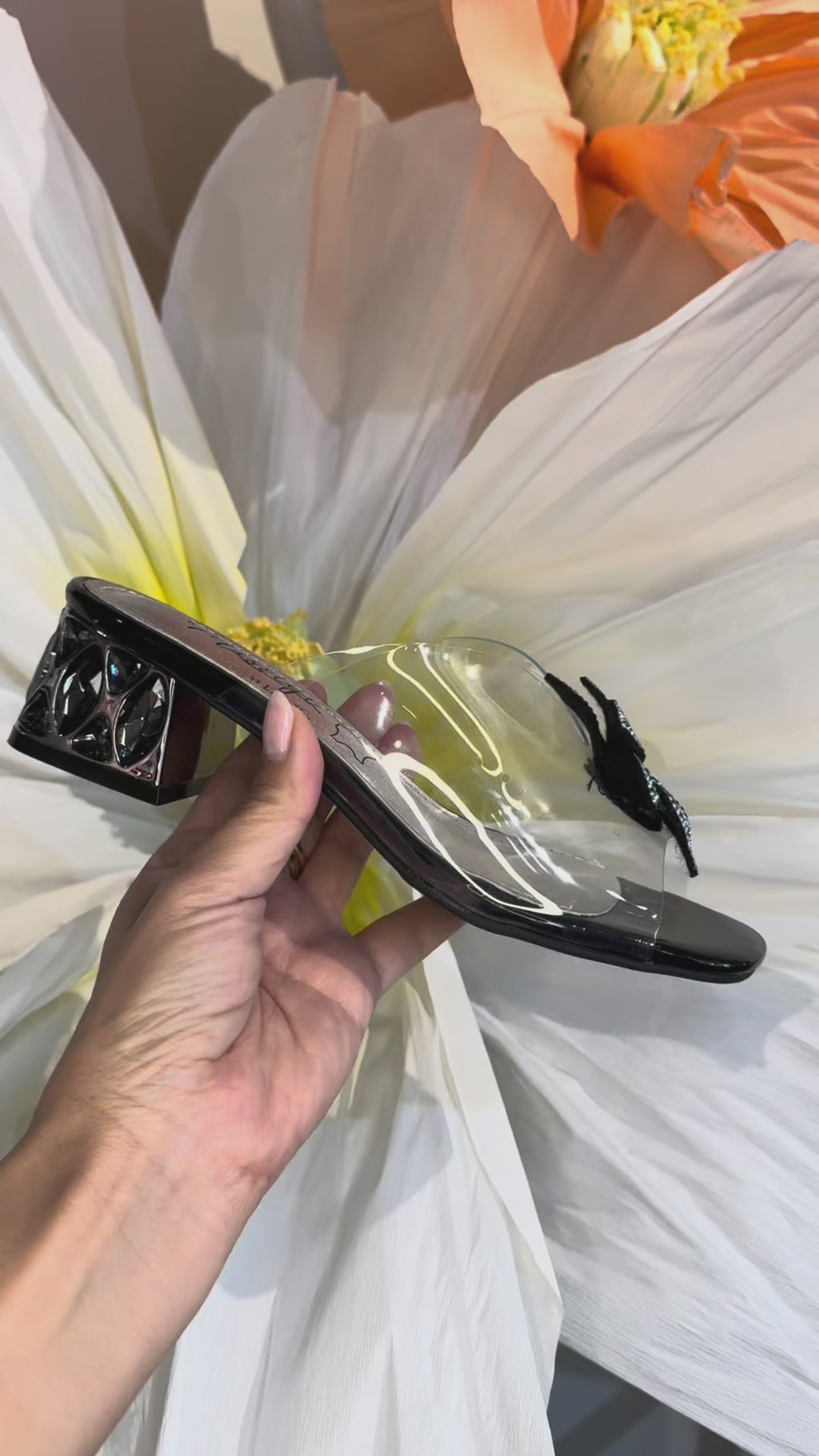 Laura Vita Floral Black Clear Slides