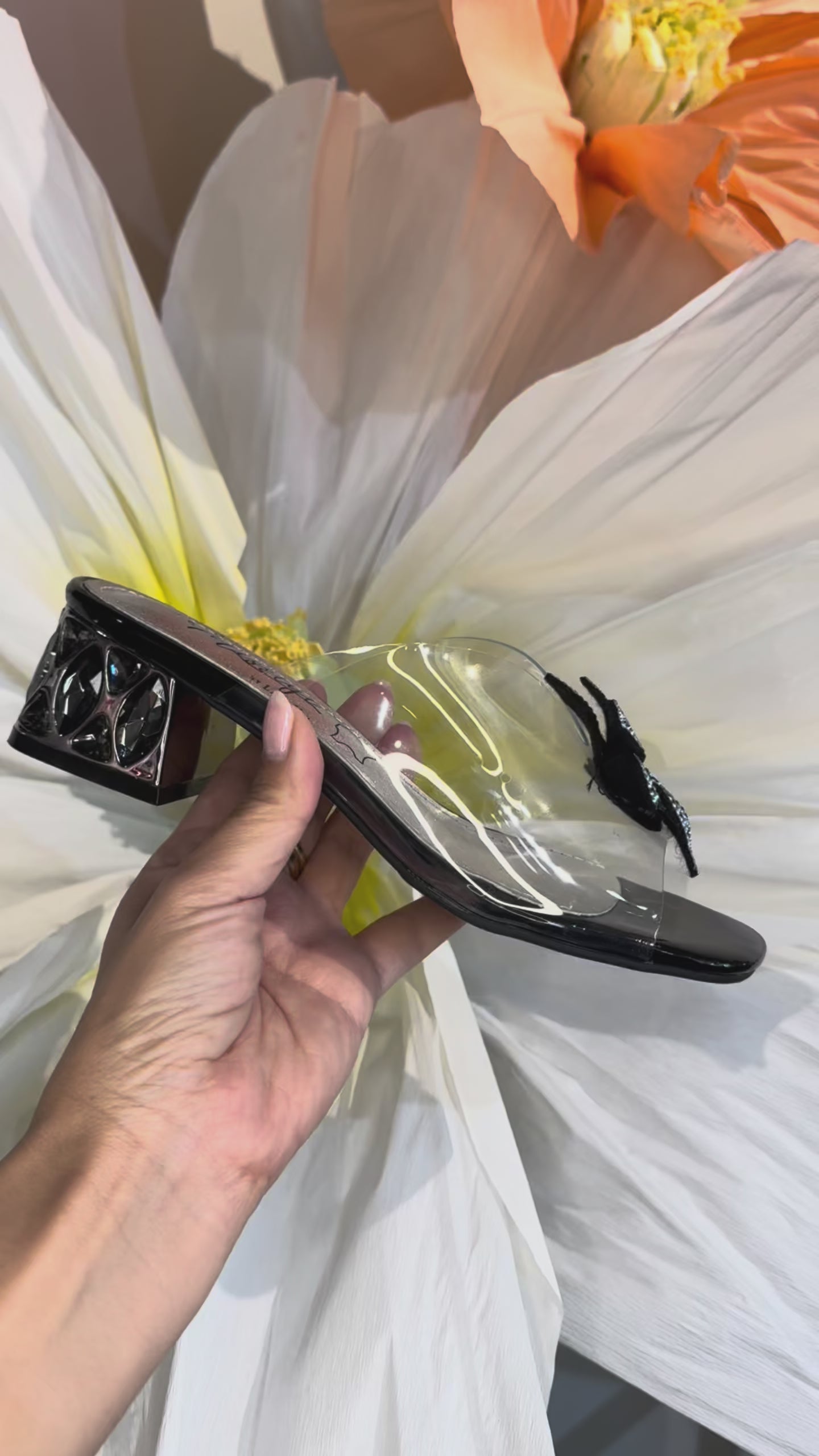 Laura Vita Floral Black Clear Slides